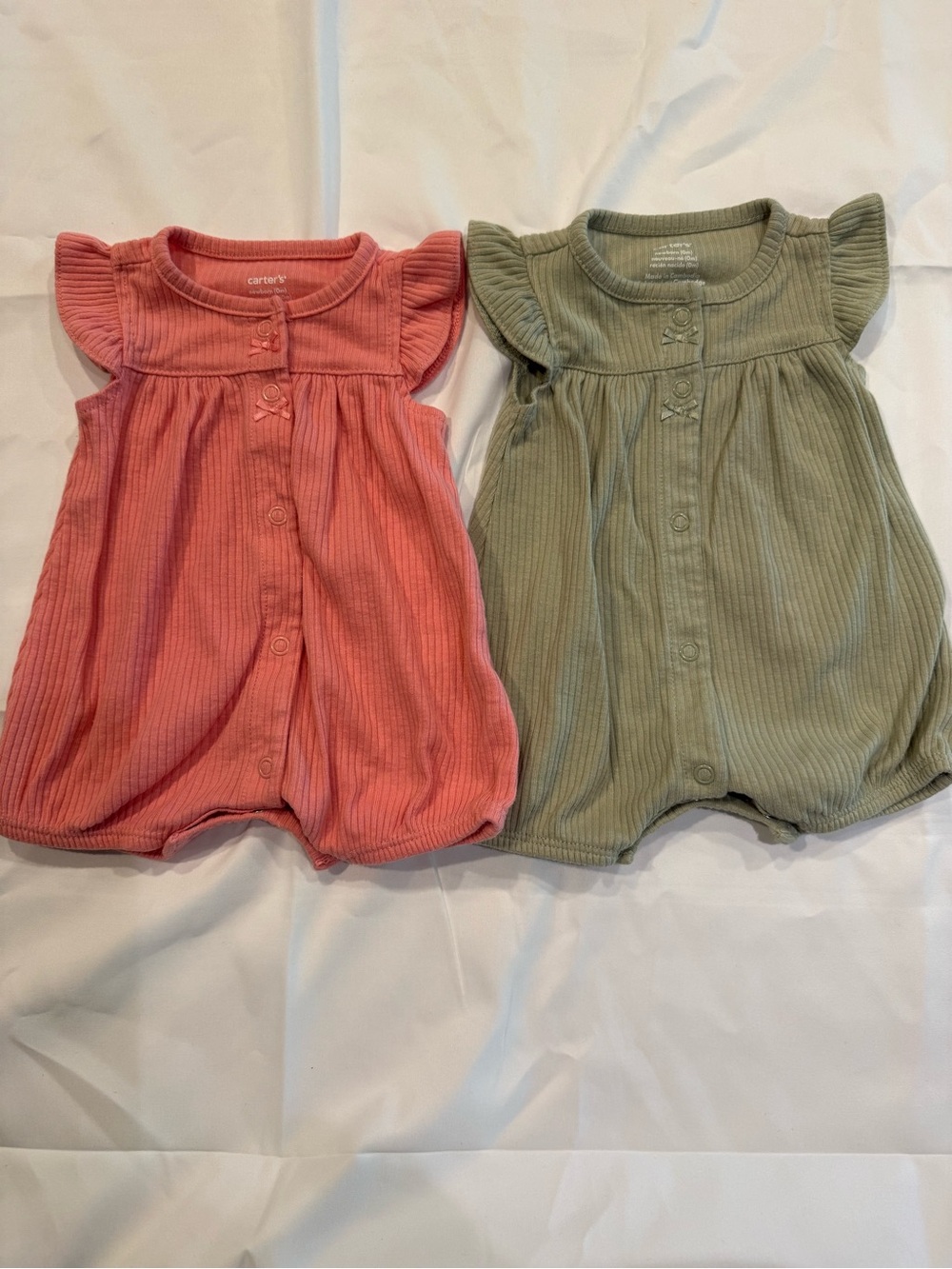 Carter's Coral and Sage Ribbed Flutter Romper Set